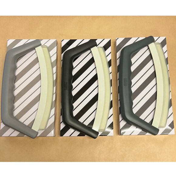 Kuhn Rikon Mezzaluna Knives SET OF 3 & Gift Boxes GRAY TONES NEW - Picture 1 of 6